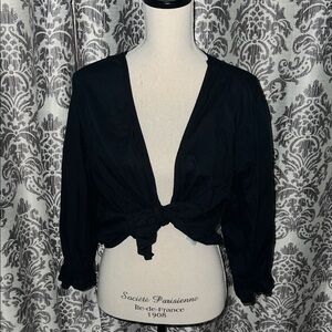 Phool Black Cotton 3/4 Sleeve Shrug Tie Wrap Crop Top
